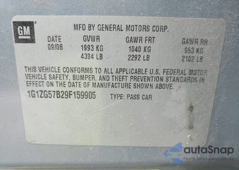 2009 Chevrolet Malibu Ls z USA, uszkodzony, nr VIN 1G1ZG57B29F159905